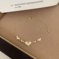 Gold heart charm bracelet, delicate chain with paved cubic zirconia crystals. - TSW49 Gold Heart Bracelet