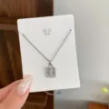 Silver minimalist square pendant necklace with sparkling crystal flower, elegant daily jewelry - TXL91 Square Lock Necklace