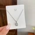 Silver fine chain necklace featuring a square frame heart diamond pendant for women daily. - TXL100 Heart Rhinestone Square Necklace