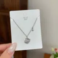 Silver moon and star pendant fine chain necklace, elegant minimalist everyday jewelry. - TXL104 Hollow Moon Star Necklace