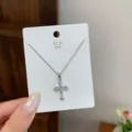 Silver Cross Pendant Necklace with Dainty Chain and Card Packaging - Elegant Daily Jewelry - TXL105 Rhinestone Cross Necklace