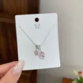Silver star and pink crystal planet pendant necklace, elegant minimalist daily jewelry. - TXL106 Pink Planet Star Necklace