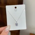 Dainty silver cat ear rhinestone necklace, minimalist fine clavicle chain for daily wear style. - Cat Head Blue Rhinestone Necklace