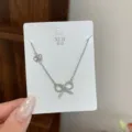 Silver bow rhinestone delicate necklace minimalist daily commute jewelry trendy accessories SKU - Full Rhinestone Bowknot Necklace