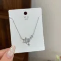 Silver star zircon necklace elegant minimalist choker pendant daily commuting jewelry - Three Diamonds Two Stars Necklace