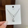 Double layer star moon necklace silver minimalist dainty clavicle chain daily jewelry variant - Moon Four Pointed Star Double Layer Necklace