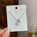 Silver necklace featuring pink mother-of-pearl bear pendant and heart crystal charm for women - TXL122 Pink Bear Heart Necklace