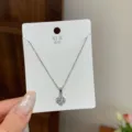Silver four leaf clover pendant necklace dainty minimalist clavicle chain jewelry everyday wear - TXL123 Four Leaf Clover Rhinestone Necklace