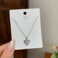 Silver heart pendant necklace, elegant minimalist silver jewelry for daily commute and dating. - Heart Zirconia Necklace