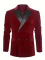 Elegante blazer cruzado de terciopelo burdeos para hombre chaqueta de esmoquin boda - S / Tops / Burdeos