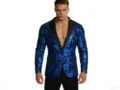 Men's European size blue paisley fashion suit jacket blazer for modern style apparel. - Sapphire Blue