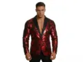 Men fashion red black paisley blazer detail, stylish suit jacket texture and slim fit design. - S / Burgundy