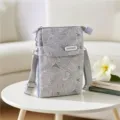 Borsa a tracolla per cellulare con motivo a foglie grigie, custodia in tessuto. - Grigio - Foglia Grande 5 Strati