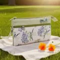 Borsa da polso in tessuto floreale da donna, pochette con zip multistile stile pastorale. - Borsetta Bouquet / Verde