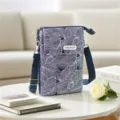 Borsa a tracolla per telefono con motivo a foglie blu e bianco, borsa in tessuto. - Blu Reale - Foglia Grande 5 Strati