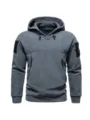 Men tactical fleece hoodie gray pullover with sleeve pocket and kangaroo zip pocket detail - S / Dark Gray