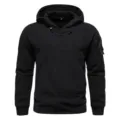Men's Black Tactical Fleece Hoodie Casual Pullover Winter Outdoor Sports Sweatshirt with Pockets - S / Black