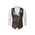 Men's gold foil paisley suit vest with white shirt, slim fit casual formal waistcoat. - S / Gold