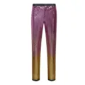 Nahaufnahme der Herren-Gradienten-Paillettenhosen mit funkelndem rosa-goldenen Stoffdetail. - S / Rosa Gold