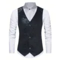 Men Black Foil Printed Paisley Suit Vest Casual Business Formal Waistcoat Variant - Black