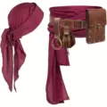 Ensemble de costume de pirate de la Renaissance médiévale foulard ceinture en cuir - Taille unique / Bordeaux