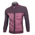 Men's colorblock thick warm knit cardigan jacket with zip up stand collar and quilted front. - M / Red