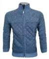 Men's color-block knitted cardigan jacket, featuring a warm quilted front panel and long sleeves for winter. - M / Blue
