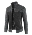 Men's thick warm colorblock zip knit cardigan winter casual jacket sweater outerwear apparel. - 3XL / Dark Gray