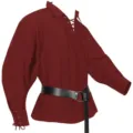 Herren Mittelalter Pirat Hemd Schnürung Kostüm Oberteil mit Gürtel für Halloween Cosplay. - M / Oberteile / Braunrot (Ohne Gürtel)