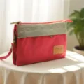Bourse pochette multicouche en toile unie, élégant sac de rangement pour les femmes. - Rouge de Chine
