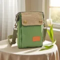 Borsa a tracolla per cellulare in tela verde casual, design multistrato con tracolla regolabile. - Verde Naturale