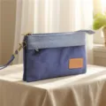 Pochette clutch multicouche en toile bleue, sac de rangement cosmétique avec dragonne. - Bleu saphir