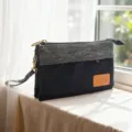 Sac pochette en toile pour femme couleur unie trousse de maquillage avec dragonne zip. - Noir