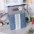 Houndstooth Denim Crossbody Phone Bag Blue Casual Messenger Shoulder Bag Multi-Layer Pouch - Solid Blue-5 Layers
