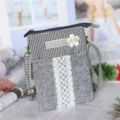 Small houndstooth crossbody phone bag for women, casual fabric shoulder bag with cute flower decor. - Solid Gray-5 Layers