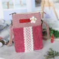 Red and white houndstooth fabric crossbody phone bag with lace and floral patch, multi-layer design. - Solid Red-5 Layers
