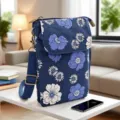 Borsa a tracolla floreale in cotone e lino per cellulare, piccola borsa stile campestre. - Tracolla a 5 Strati / Peonia Blu