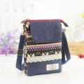 Ethnic style canvas denim cross body phone bag, vintage floral pattern shoulder bag for women. - Red Stripe - Ethnic Style 5 Layers