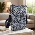 Stiloso borsa a tracolla per telefono con stampa leopardo nero e bianco e cinturino regolabile. - Tracolla a 5 Strati / Stampa leopardata