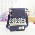 Denim Crossbody Phone Bag Vintage Snowflake Pattern Fabric Messenger Bag Casual Shoulder Pouch - Purple Stripe - Ethnic Style 5 Layers