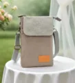 Canvas crossbody phone bag for women, multi-layer small shoulder bag with adjustable strap. - Solid Color 5 Layers - Khaki Gray