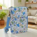 Borsa a tracolla per telefono in tessuto floreale, piccola borsa stile pastorale donna. - Rosa Azzurro Tinta Unita - 5 Strati