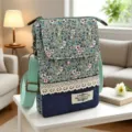 Borsa a tracolla per cellulare in tessuto floreale con denim e pizzo, mini borsa casual vintage donna. - Verde Floreale Patchwork - 5 Strati Tracolla
