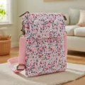 Borsa a tracolla per cellulare in tessuto floreale rosa, mini borsa stile pastorale. - Rosa Floreale Tinta Unita - 5 Strati