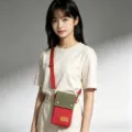 Canvas crossbody phone bag, compact minimalist design with adjustable strap for women. - Rouge Red - 3-Layer Canvas