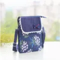 Floral Print Fabric Crossbody Phone Bag with Cute Bow Lace Trim and Adjustable Strap - Blue - Bouquet 5 Layers