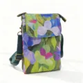 Floral fabric crossbody phone bag with adjustable green strap and vintage bronze hardware. - Oil Painting Purple Flower - Oil Painting 5 Layers