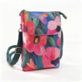 Floral print canvas crossbody phone bag with adjustable green strap and bronze hardware. - Oil Painting Pink Flower - Oil Painting 5 Layers