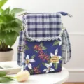 Floral print cotton crossbody phone bag with plaid flap and lace trim for women daily use. - Royal Blue Nine-Color Flower 5-Layer