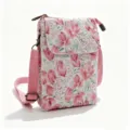 Floral fabric crossbody phone bag for women, cute pastoral style small shoulder pouch. - Pink Tulip - Oil Painting 5 Layers